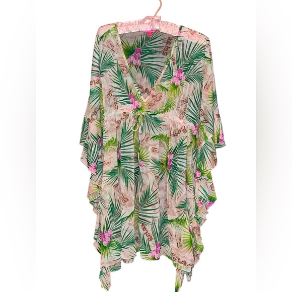 Betsey Johnson Striped Chiffon Ruffle-Cuff Caftan (Multi, XS/S) - Picture 3 of 6